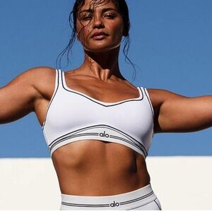 ALO Yoga White Sports Bra with Black Accents